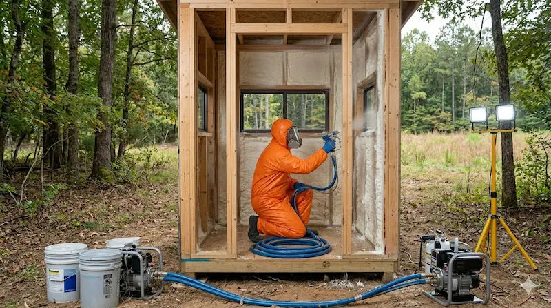 Spray foam insulation job site